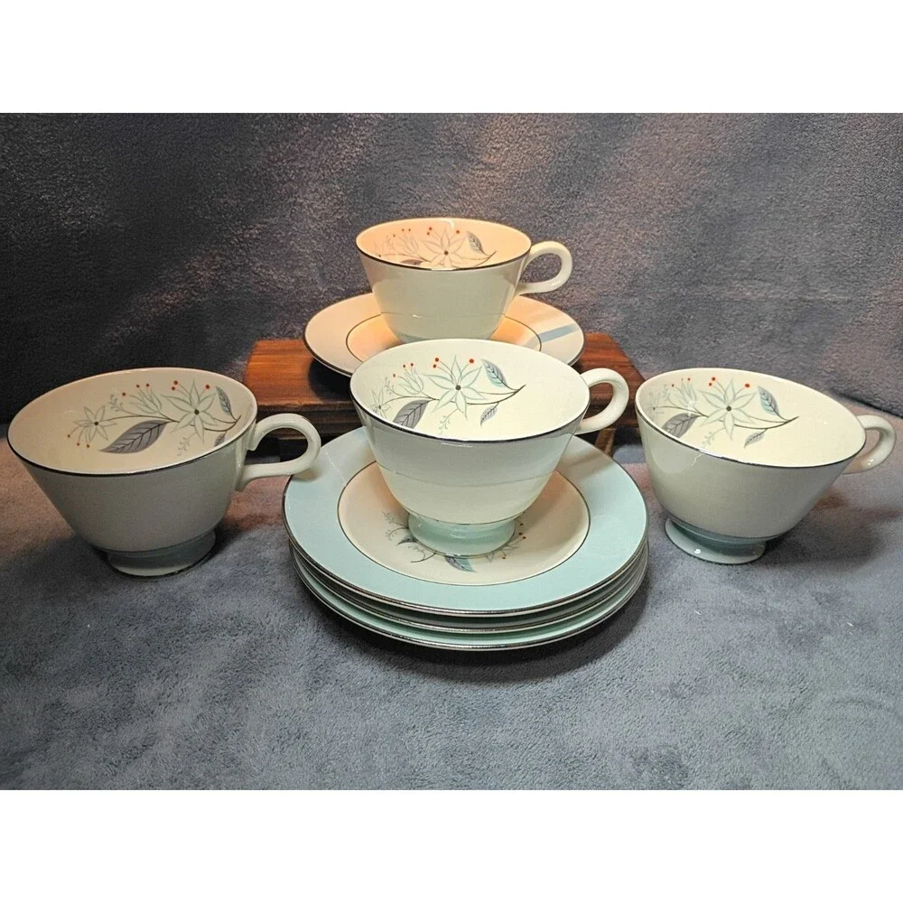 Vintage Homer Laughlin Eggshell Cavalier Dianne Teacups & Saucers Set of 4 Cups